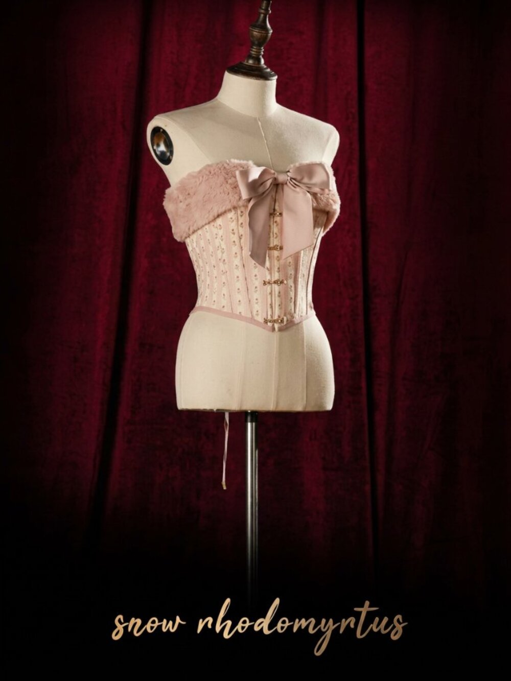 LACEMADE Snow Rhodomyrtus balletcore pink floral corset w/faux fur trim size XS - Picture 2 of 12